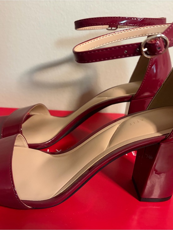 Kelly & Katie Shoes - Kelly & Katie Burgundy Patent Block Heel Ankle-Strap Sandals